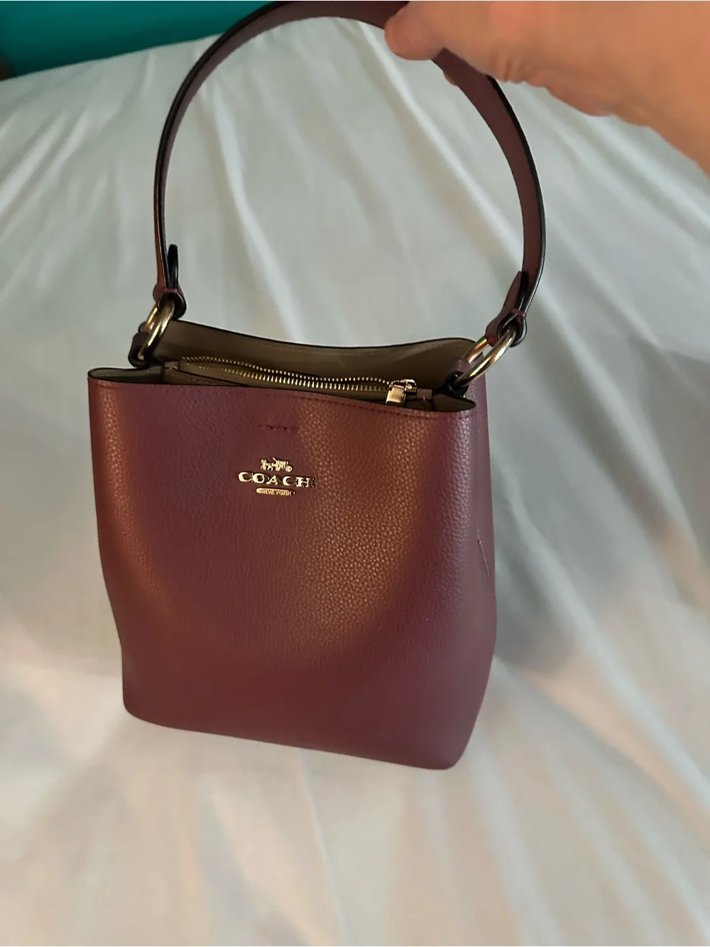 Coach Chocolate Pebbled Leather Shoulder Tote with Gold Hardware